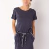 Femme Coton Du Monde | Robe Courte Casual En Coton Sixtine Ethnique Gris Bleu Anthracite