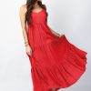 Femme Coton Du Monde | Robe Longue Unie Fines Bretelles Torsadees Monica Rouge