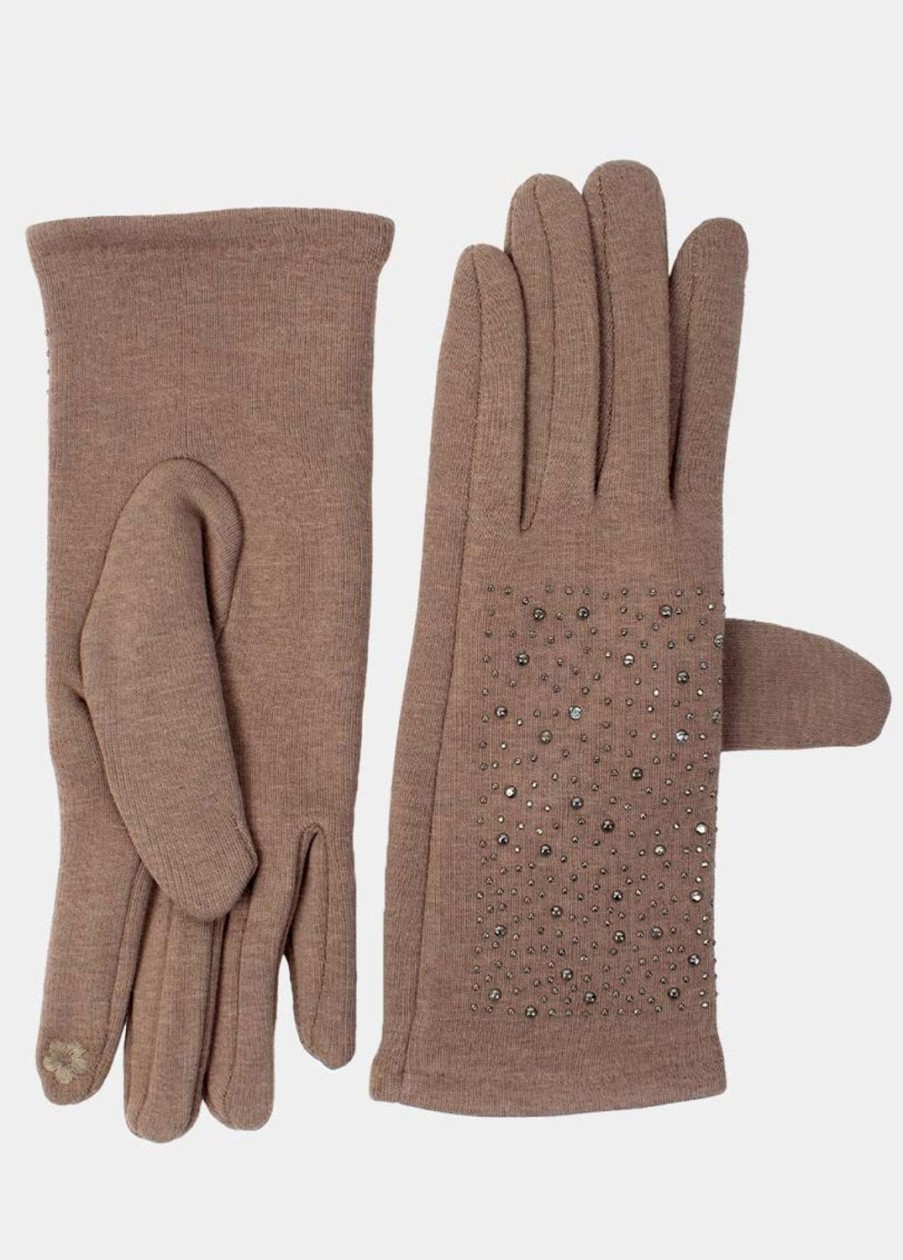 Accessoires Coton Du Monde | Gants Unis Strass Beige