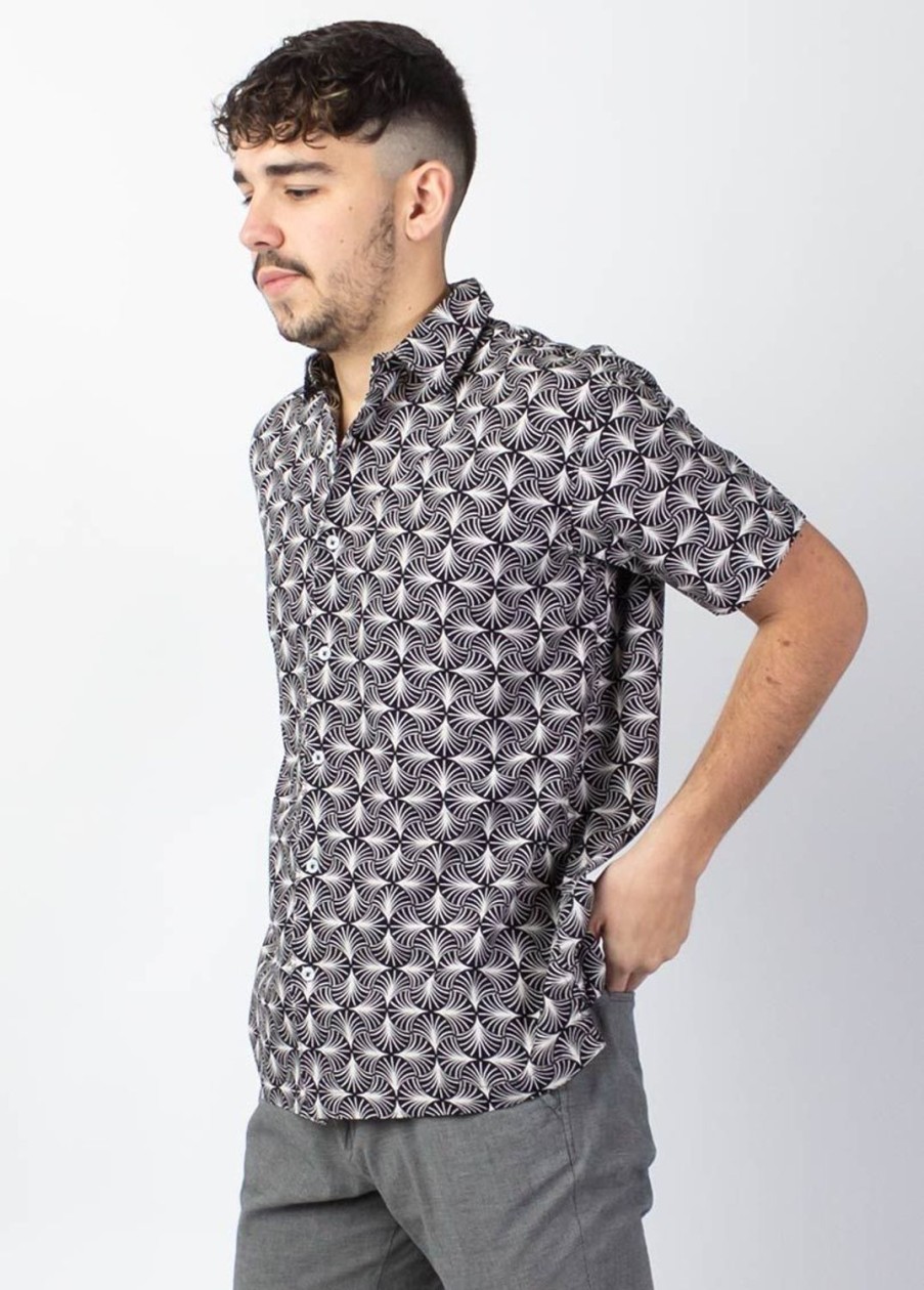 Homme Coton Du Monde | Chemise Homme Manches Courtes Lorenzo Ethnique Noir Papyrus