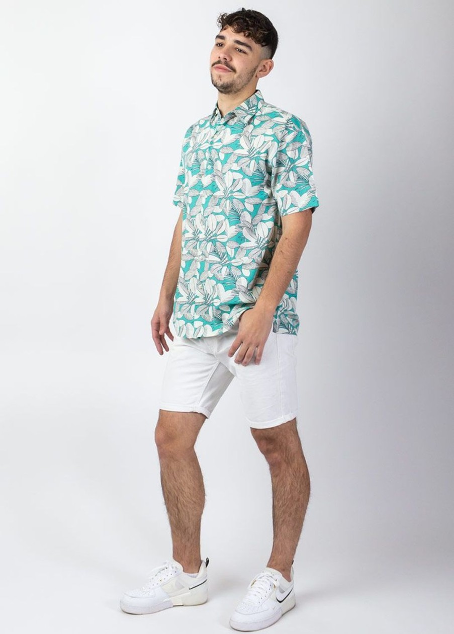 Homme Coton Du Monde | Chemise Homme Manches Courtes Lorenzo Imprime Jungle Vert