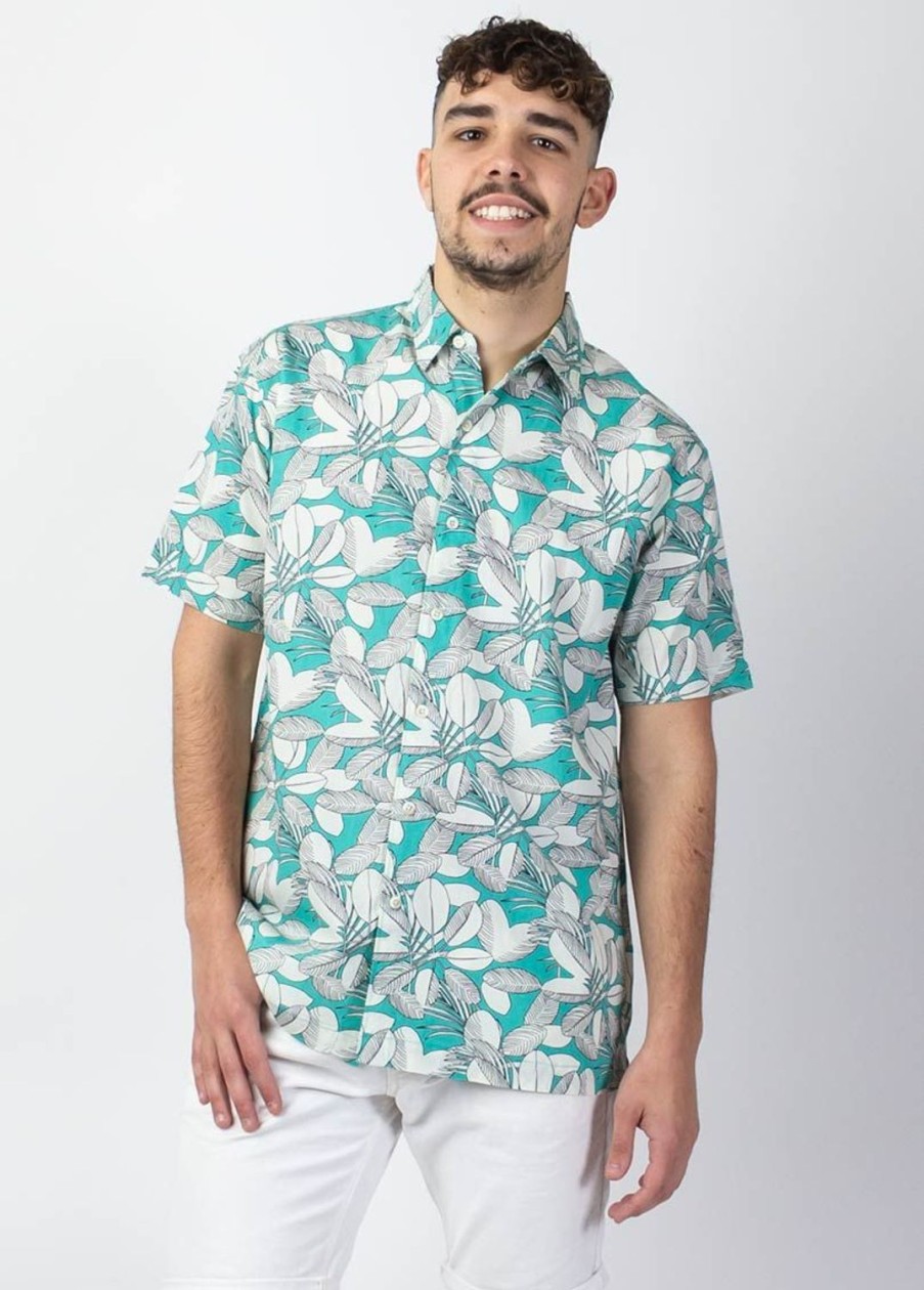 Homme Coton Du Monde | Chemise Homme Manches Courtes Lorenzo Imprime Jungle Vert