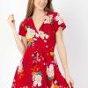 Femme Coton Du Monde | Robe Courte Marika Fluide Cache-Coeur Fleurie Rouge Volupte