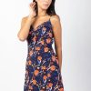 Femme Coton Du Monde | Robe Courte Ilona Fines Bretelles Imprime Fleuri Marine Hanami