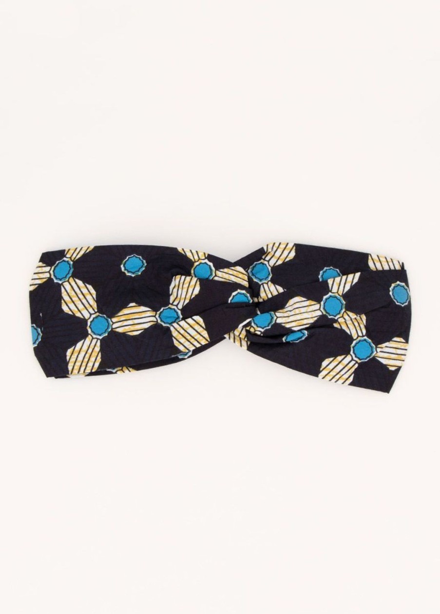 Accessoires Coton Du Monde | Bandeau Africain Noeud Headband Imprime Bleu 15 Bleu