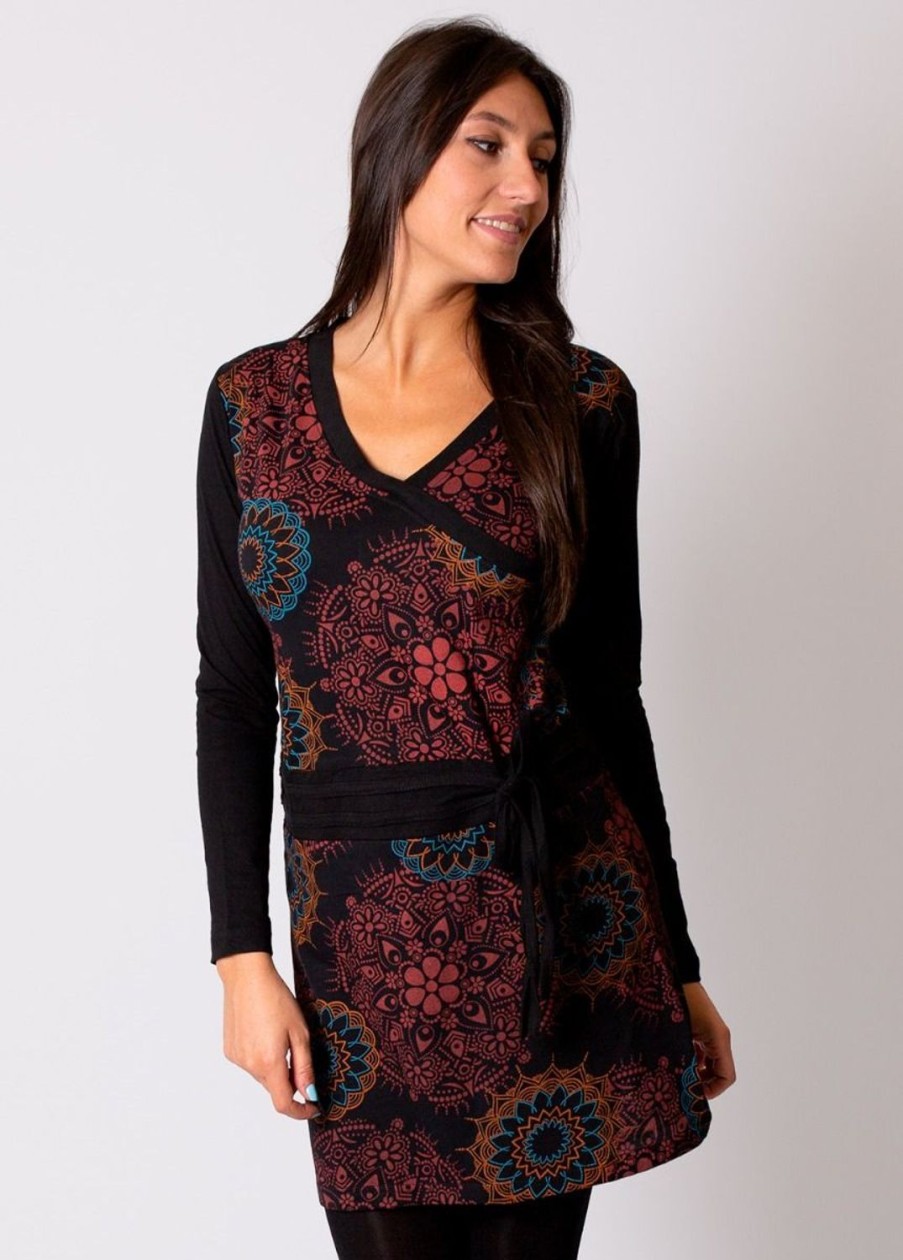 Femme Coton Du Monde | Robe En Coton Ceinturee Oriza Motif Mandalas