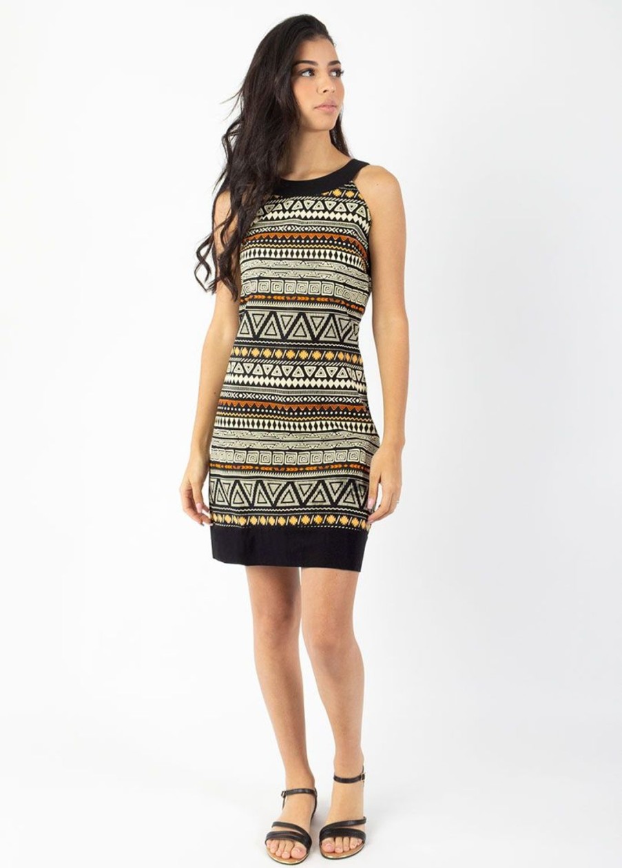 Femme Coton Du Monde | Robe Courte En Coton Cecilia Col Rond Imprime Ethnique Tribal