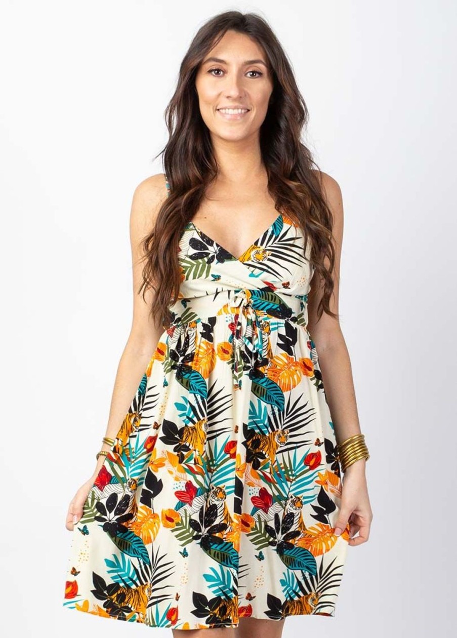 Femme Coton Du Monde | Robe Evasee Fines Bretelles Morea Imprime Tropical Tiger