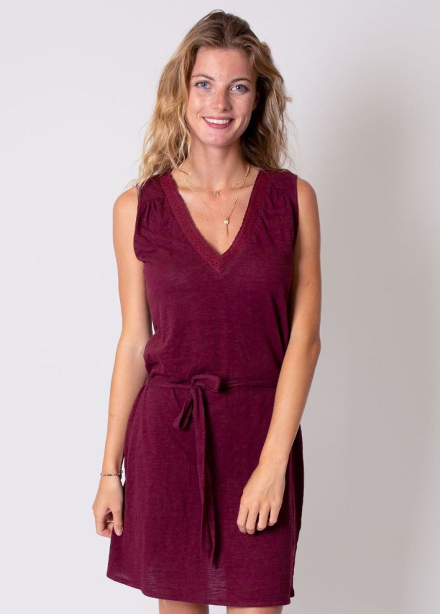 Femme Coton Du Monde | Robe Courte En Coton Col V Eline Grenat