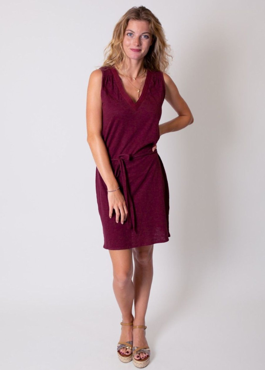 Femme Coton Du Monde | Robe Courte En Coton Col V Eline Grenat