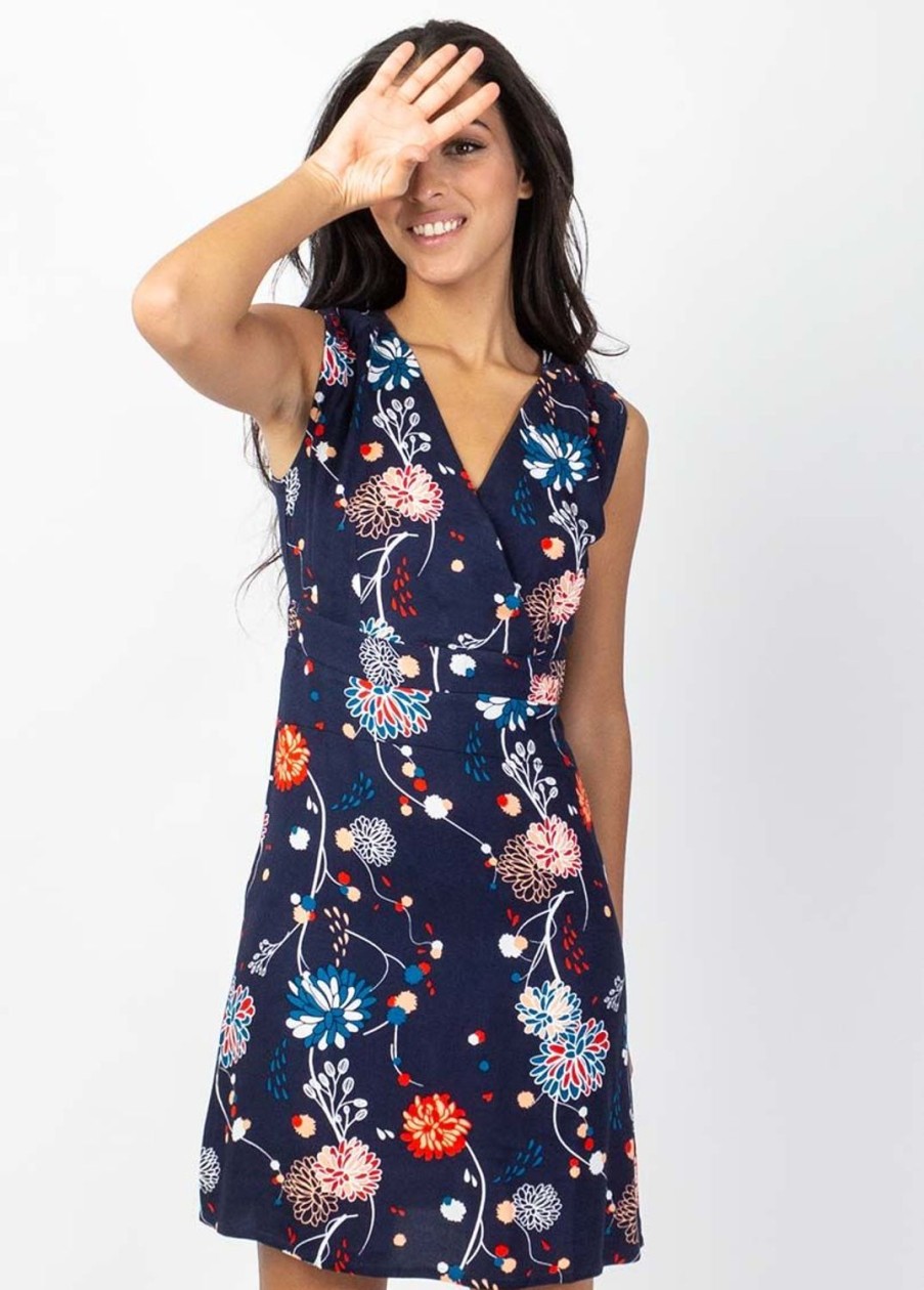 Femme Coton Du Monde | Robe Courte Cache Coeur Chic Sharla Imprime Floral Bleu Pollen