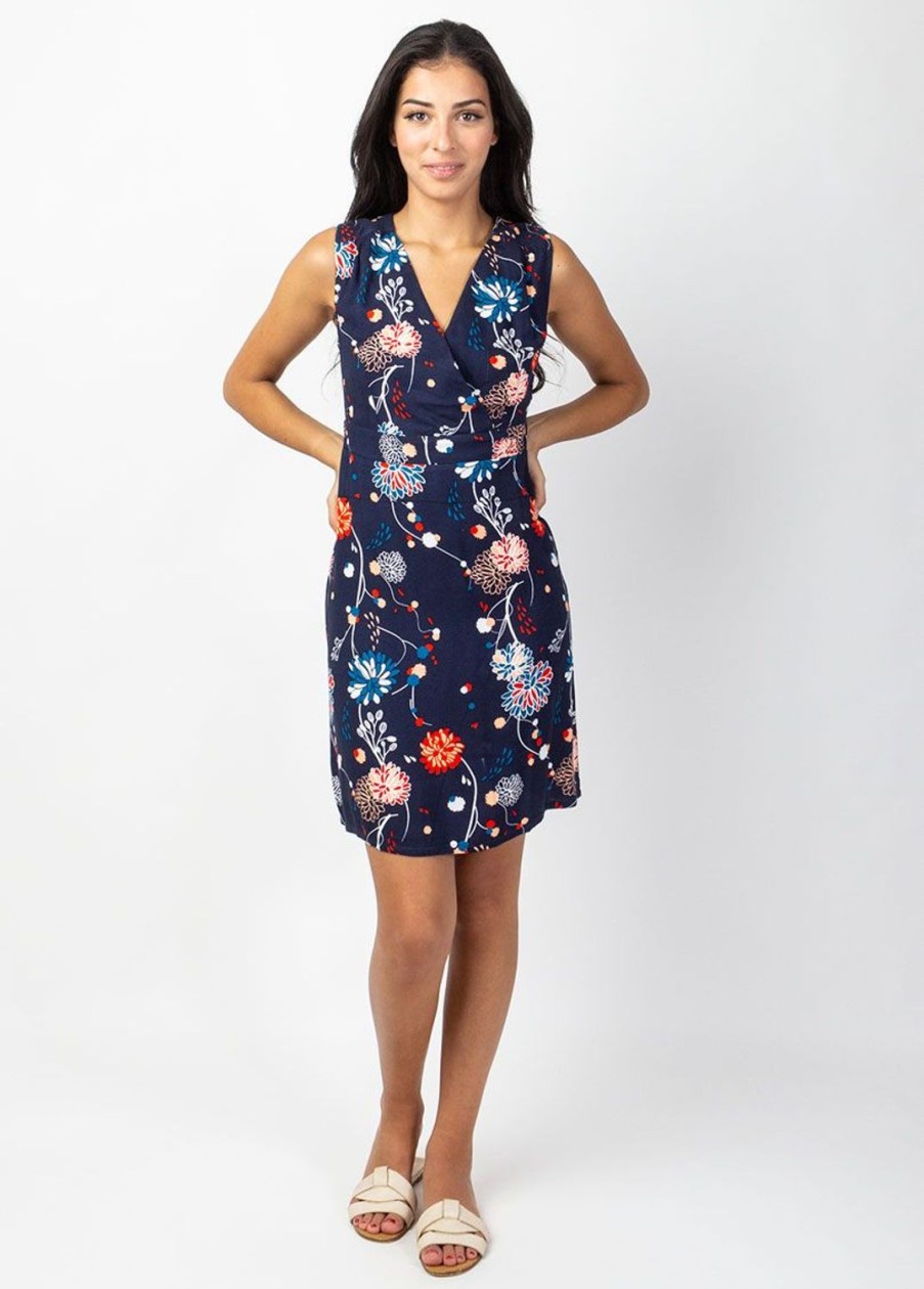 Femme Coton Du Monde | Robe Courte Cache Coeur Chic Sharla Imprime Floral Bleu Pollen