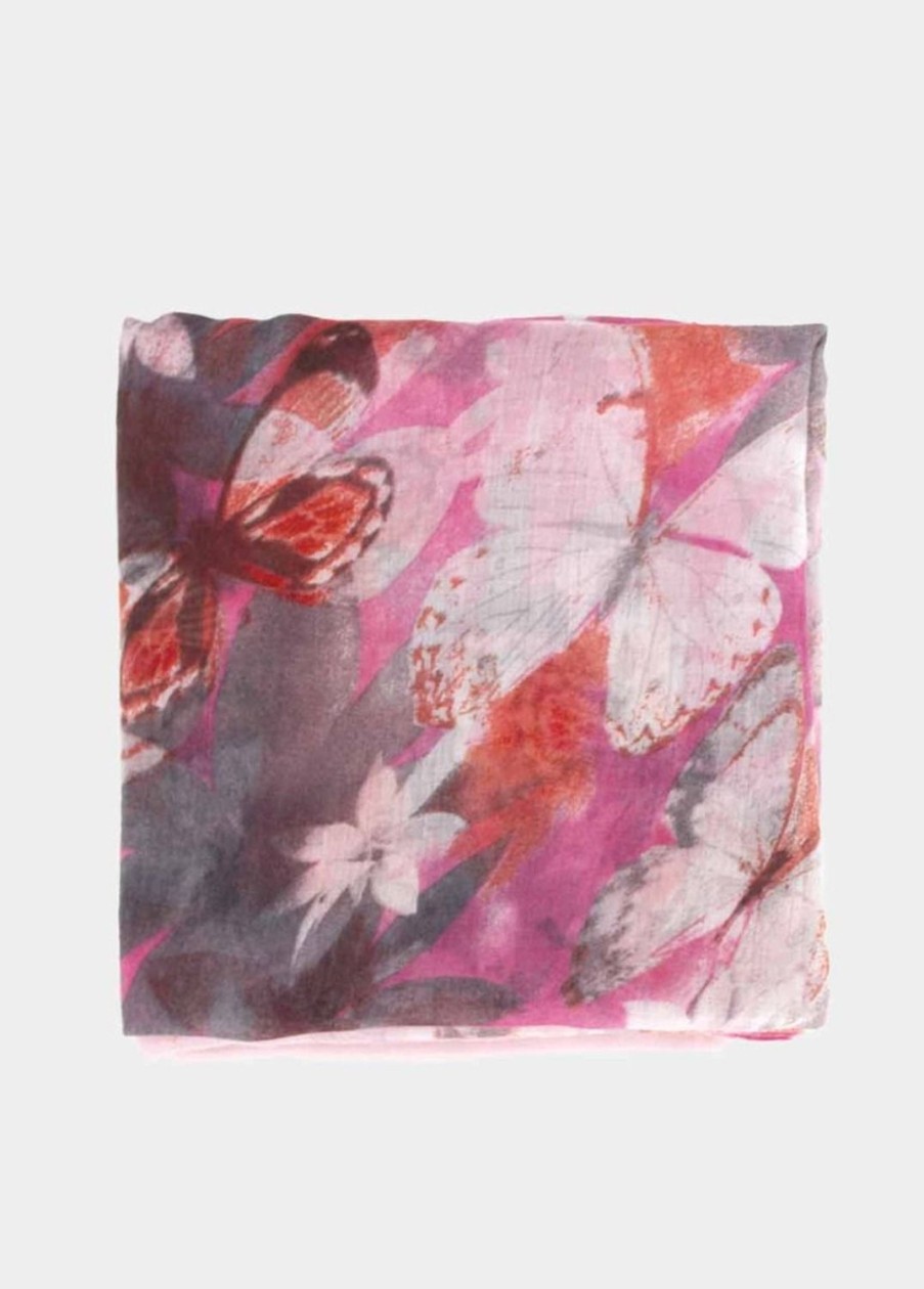 Accessoires Coton Du Monde | Foulard Papillons Papillons Fushia