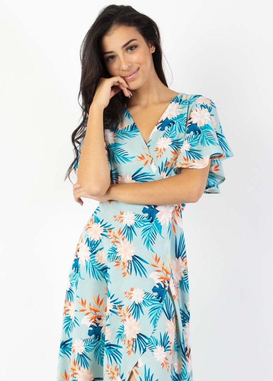 Femme Coton Du Monde | Robe Longue Fluide Sakura Imprime Fleurs Exotiques Exotique Menthe