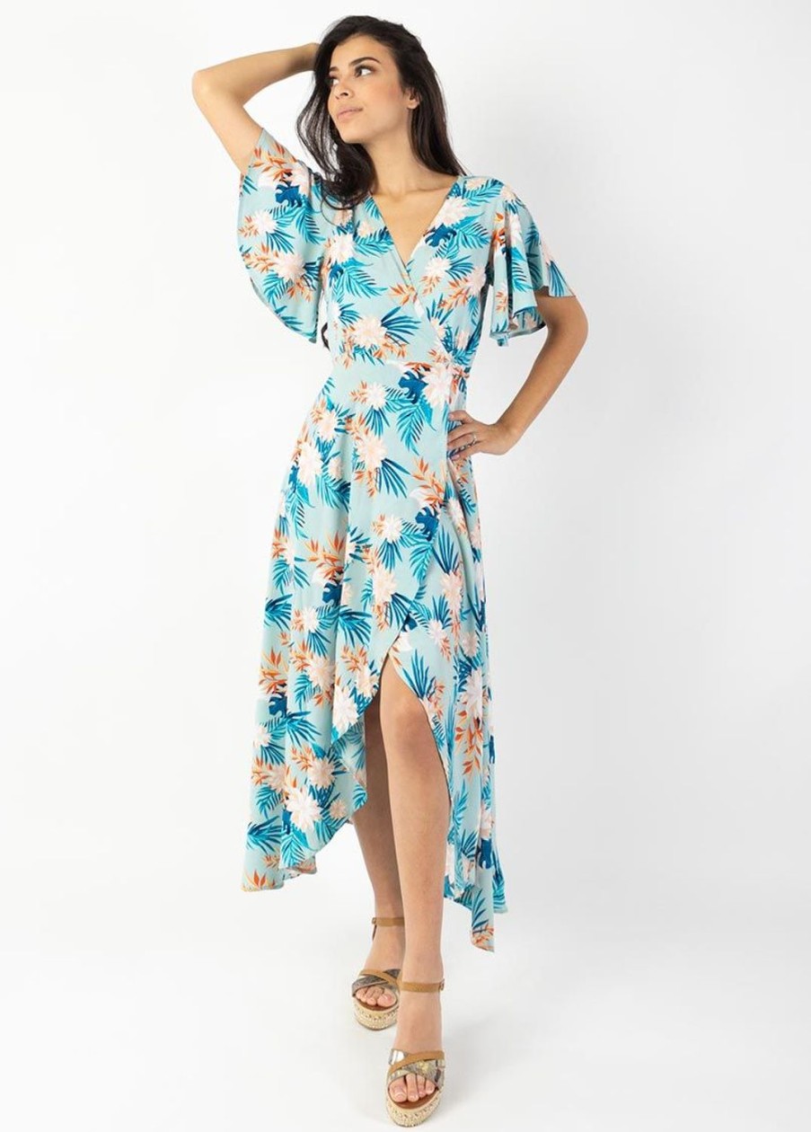 Femme Coton Du Monde | Robe Longue Fluide Sakura Imprime Fleurs Exotiques Exotique Menthe