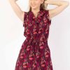 Femme Coton Du Monde | Robe Courte Ceinturee Assia A Col Chemise Imprime Tropical Prune Amazonie Prune