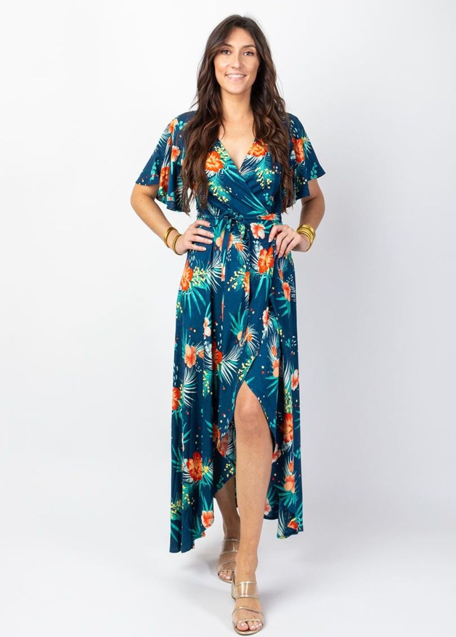 Femme Coton Du Monde | Robe Longue Sakura Boheme Imprime Fleurs Tropicales Maui