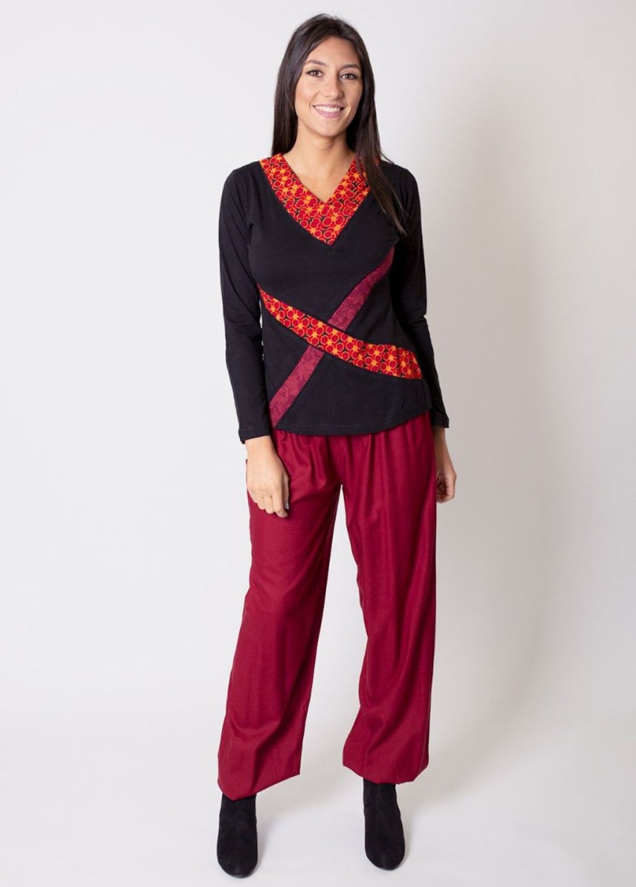 Femme Coton Du Monde | Top En Coton A Empiecements Denali Rouge