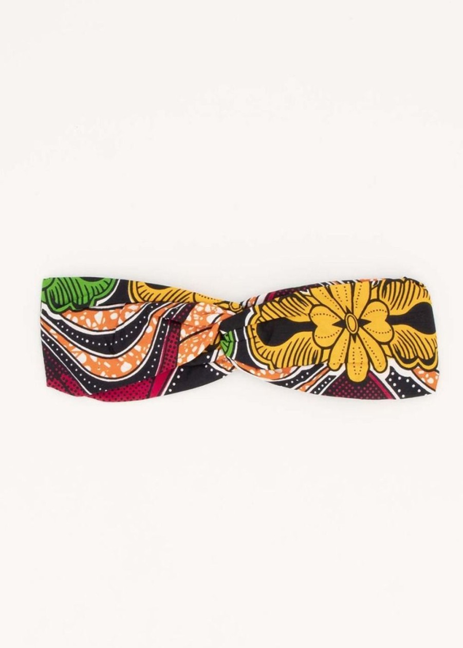 Accessoires Coton Du Monde | Bandeau Africain Noeud Headband Fleurs Jaunes Jaune/Orange