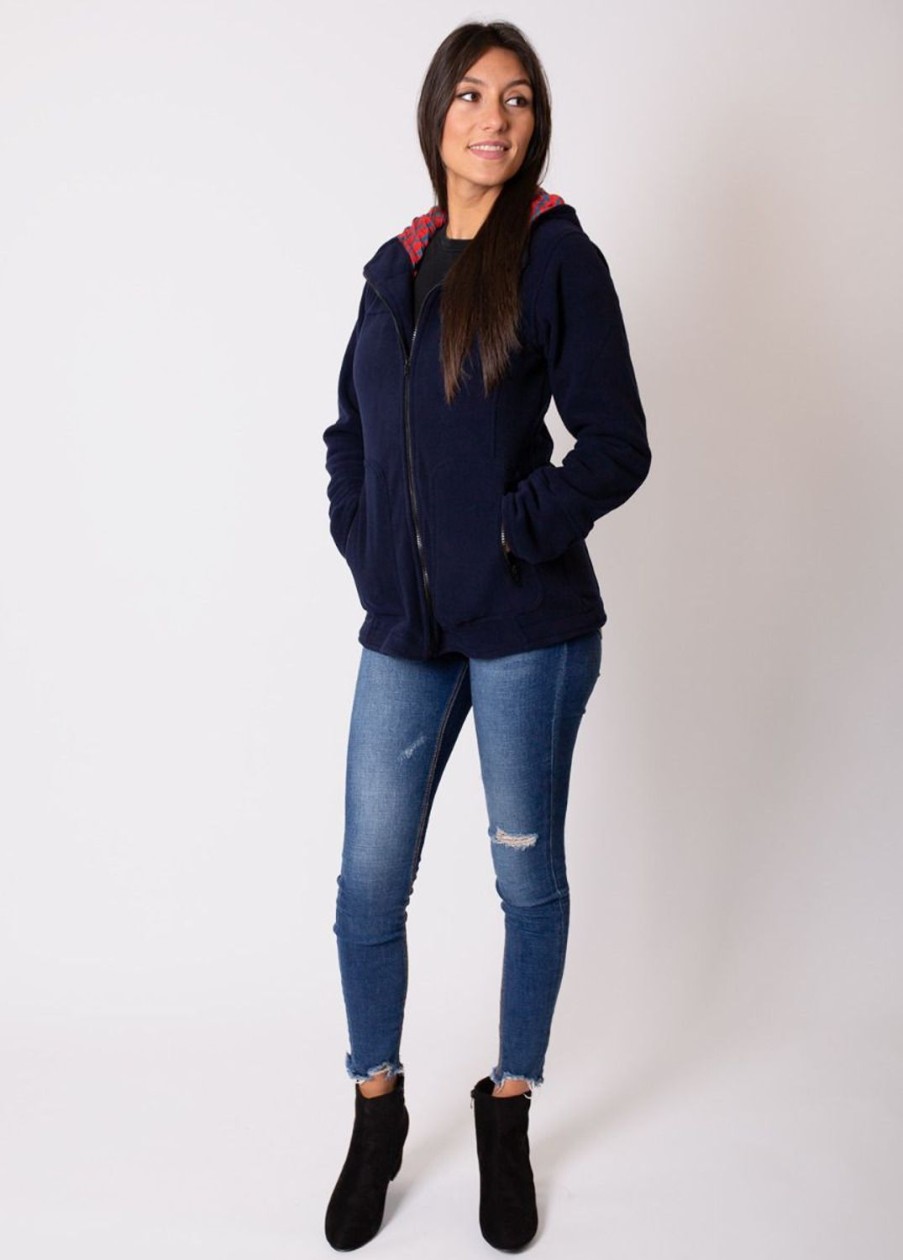 Femme Coton Du Monde | Veste Polaire Zippee A Capuche Kansas Bleue Marine