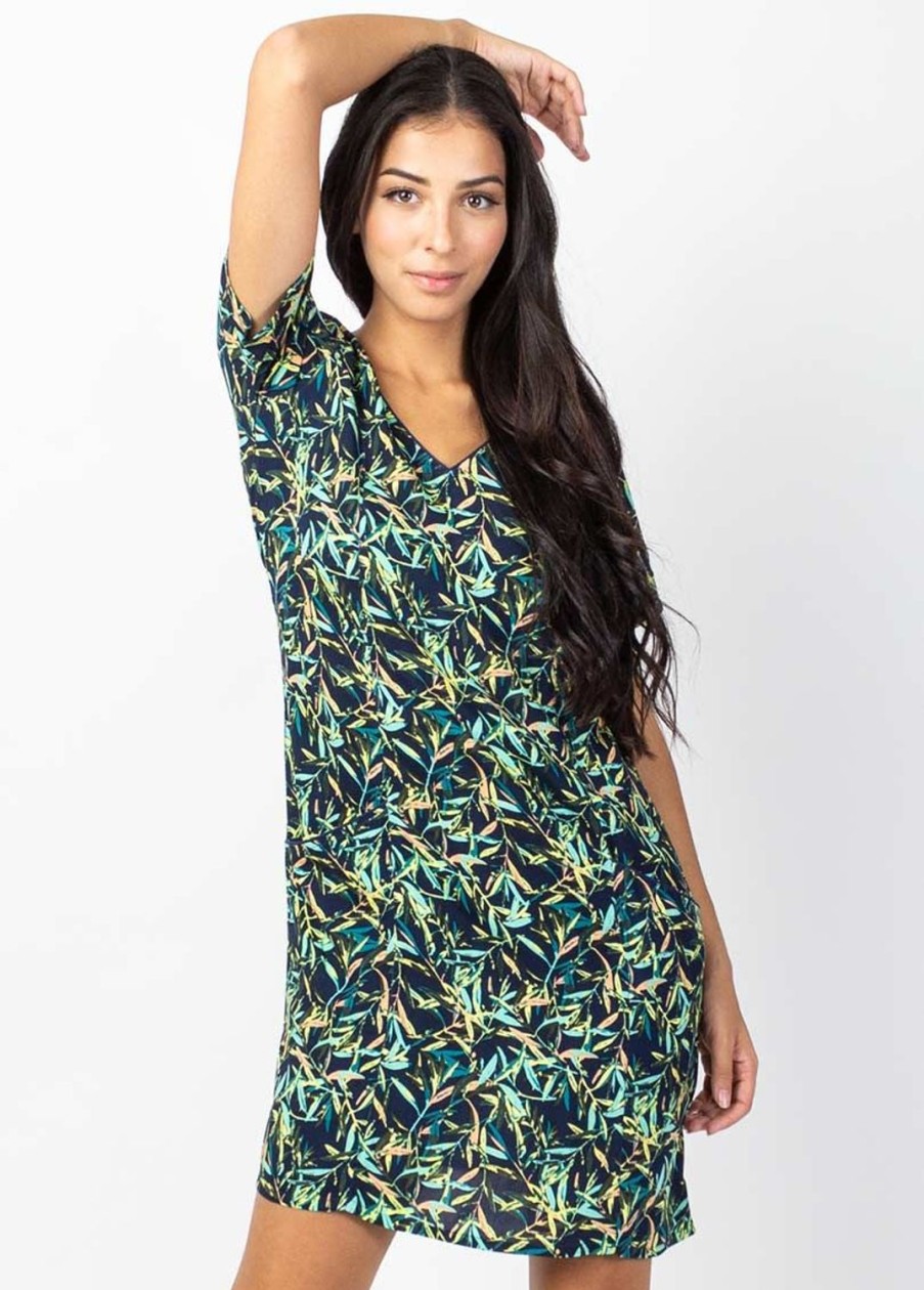 Femme Coton Du Monde | Robe Manches Courtes En Coton Claudia Imprime Tropical Toscane