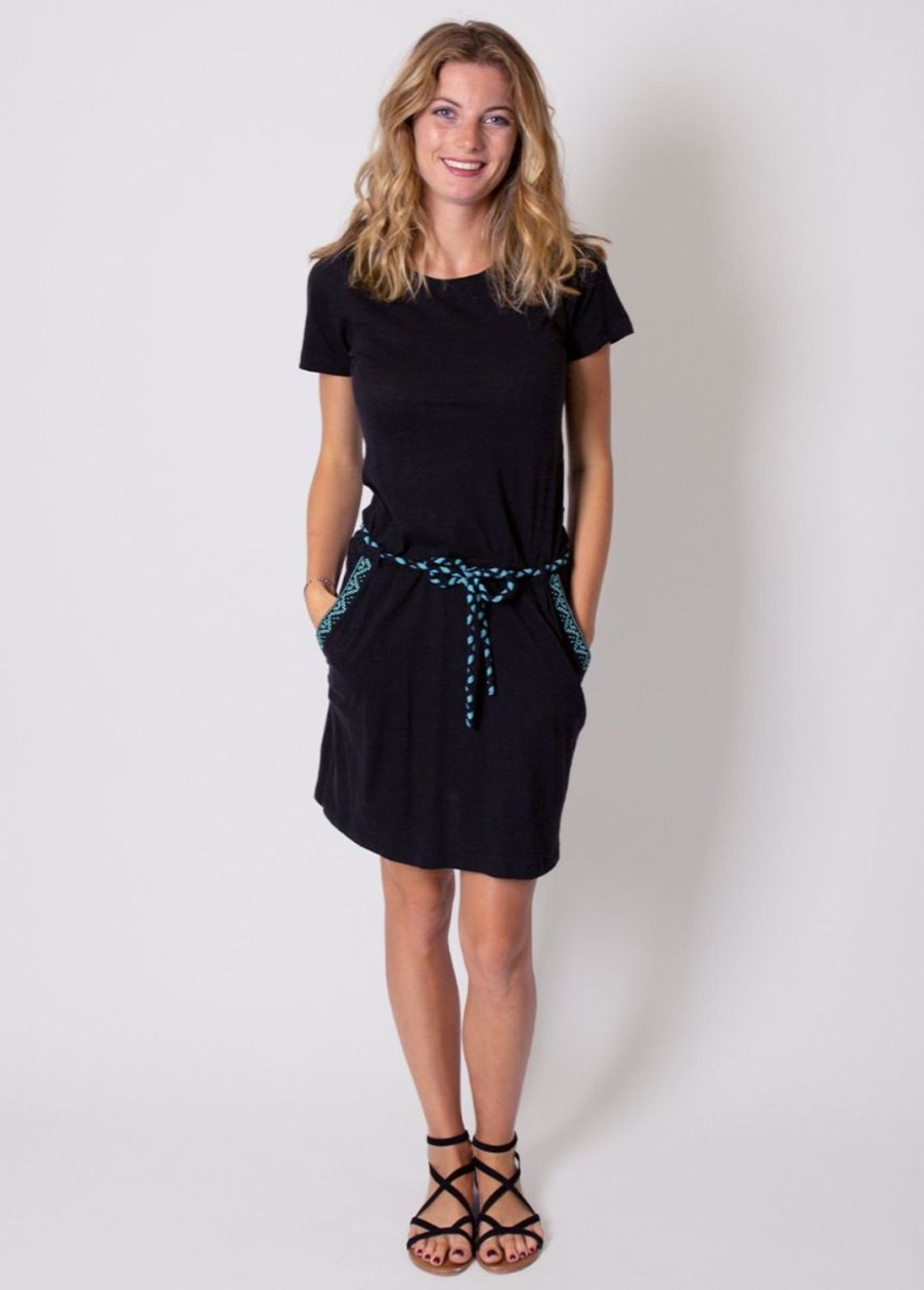 Femme Coton Du Monde | Robe Courte Casual En Coton Sixtine Ethnique E Noir