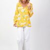 Femme Coton Du Monde | Top Manches Longues En Viscose Cassiopee Imprime Fleuri Lumineux Jaune Bouquet Jaune