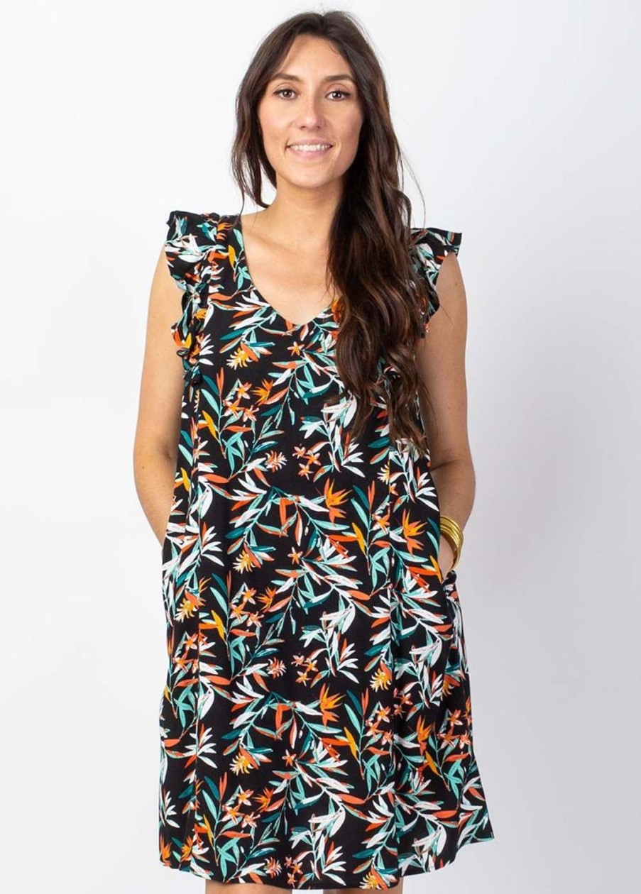 Femme Coton Du Monde | Robe Courte Ample Zola Motif Tropical Belize