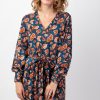 Femme Coton Du Monde | Robe Longue Hiver En Twill De Viscose Gaya Motif Fleuri Bleu Tylia