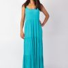 Femme Coton Du Monde | Robe Longue Unie Fines Bretelles Torsadees Monica Turquoise